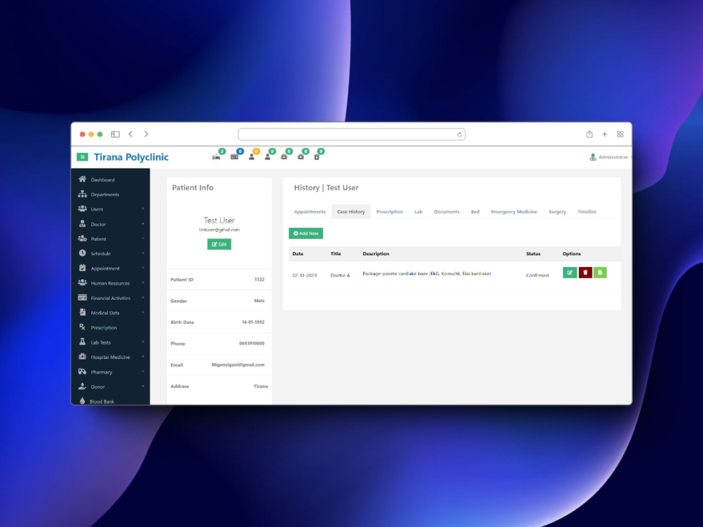 Hospital Management System dashboard built by KURA CORP